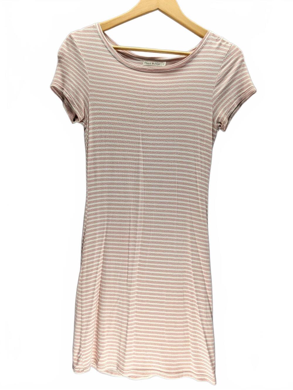 Heart & Hips Women's Striped Pink and White T-Shirt Dress